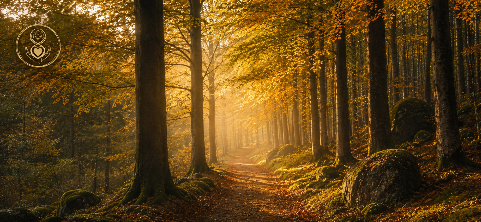 Morgendlicher Waldpfad im goldenen Licht der Eifel