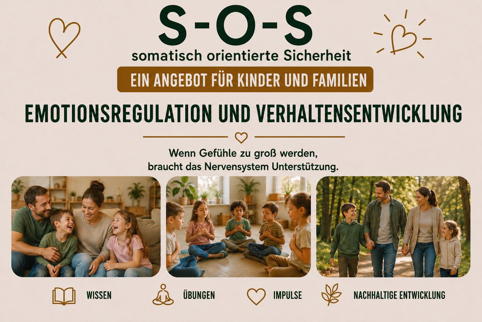 Flyer: S-O-S – Emotionsregulation und Verhaltensentwicklung. Ein Angebot für Kinder und Familien.