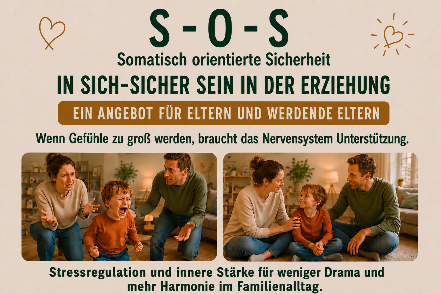 Flyer: S-O-S – In sich-sicher sein in der Erziehung. Ein Angebot für Eltern und werdende Eltern.