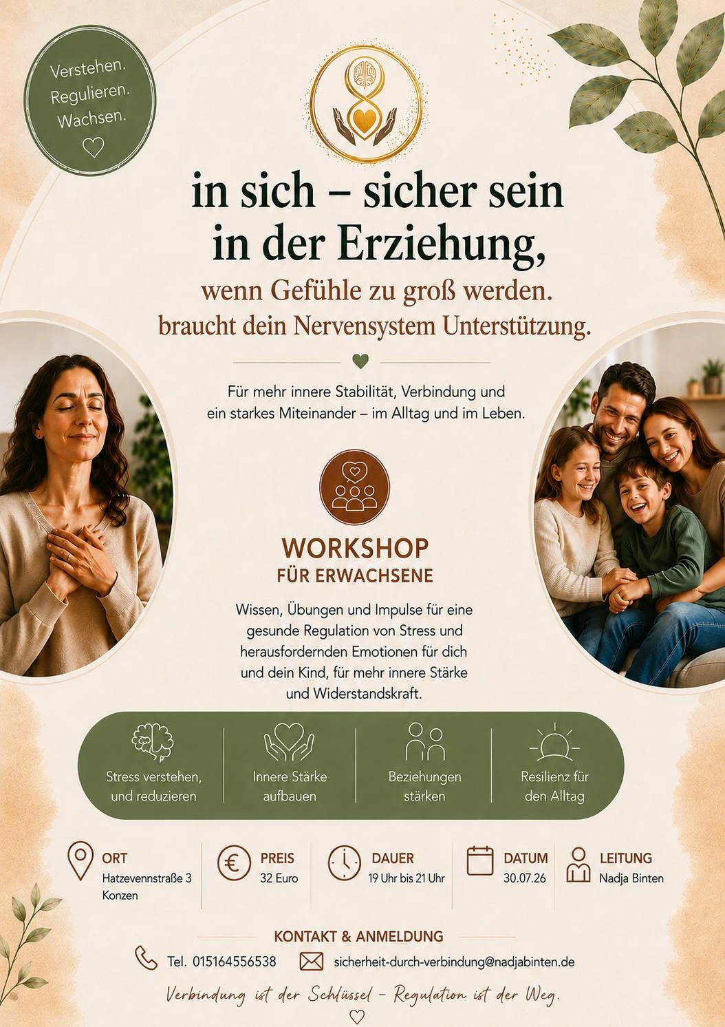 Flyer: Workshop für Erwachsene – in sich, sicher sein in der Erziehung, 30.07.2026 in Konzen